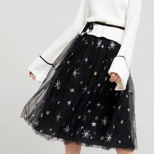 Storets selena mesh star embroidered skirt